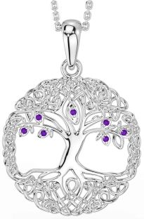 Amethyst Silver Celtic Tree of Life Necklace