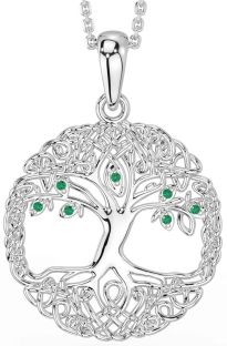 Emerald Silver Celtic Tree of Life Necklace
