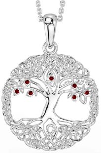 Garnet Silver Celtic Tree of Life Necklace