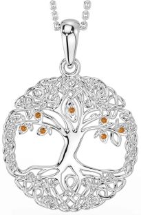 Citrine White Gold Celtic Tree of Life Necklace