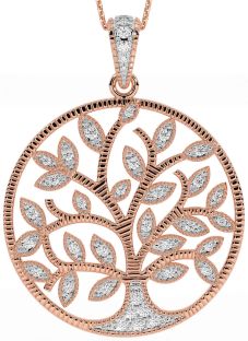 Diamond Rose Gold Silver Celtic Tree of Life Necklace