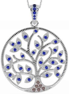 Sapphire Silver Celtic Tree of Life Necklace