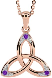 Amethyst Rose Gold Silver Celtic Trinity Knot Necklace