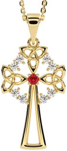 Diamond Ruby Gold Silver Celtic Cross Trinity Knot Necklace