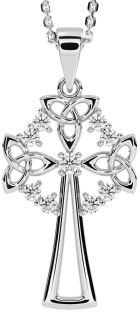 Diamond White Gold Celtic Cross Trinity Knot Necklace