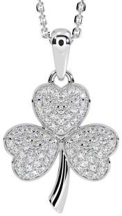 Diamond Silver Shamrock Necklace