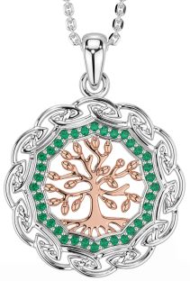 Emerald Rose Gold Silver Celtic Tree of Life Necklace
