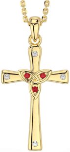 Diamond Ruby Gold Silver Celtic Cross Trinity Knot Necklace