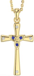 Diamond Sapphire Gold Silver Celtic Cross Trinity Knot Necklace