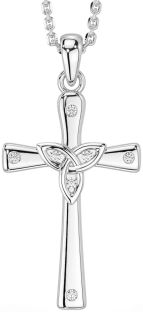 Diamond White Gold Celtic Cross Trinity Knot Necklace