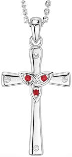 Diamond Ruby White Gold Celtic Cross Trinity Knot Necklace