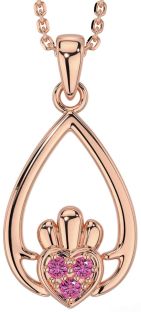 Pink Tourmaline Rose Gold Silver Claddagh Necklace