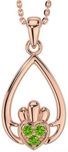 Peridot Rose Gold Silver Claddagh Necklace