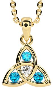 Diamond Topaz Gold Silver Celtic Trinity Knot Necklace