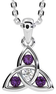 Diamond Alexandrite Silver Celtic Trinity Knot Necklace