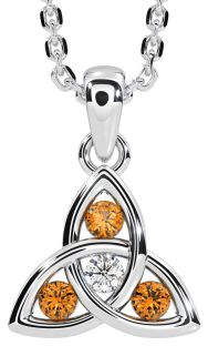 Diamond Citrine Silver Celtic Trinity Knot Necklace