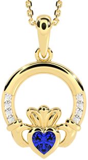 Diamond Sapphire Gold Silver Claddagh Necklace