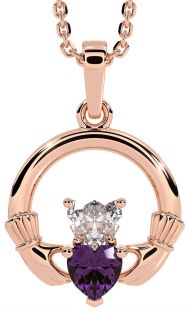 Diamond Alexandrite Rose Gold Claddagh Necklace