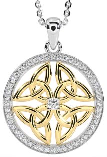 Diamond White Yellow Gold Celtic Trinity Knot Necklace