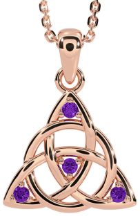 Amethyst Rose Gold Silver Celtic Trinity Knot Necklace