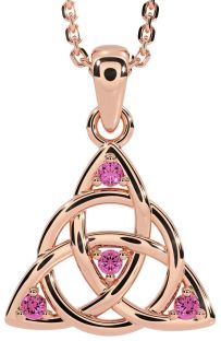 Pink Tourmaline Rose Gold Silver Celtic Trinity Knot Necklace