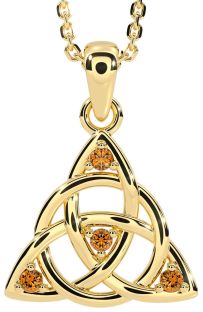 Citrine Gold Silver Celtic Trinity Knot Necklace