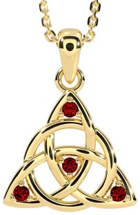 Garnet Gold Silver Celtic Trinity Knot Necklace