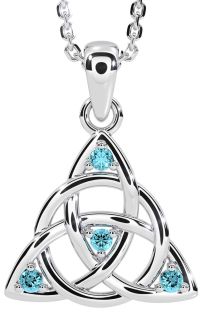 Aquamarine Silver Celtic Trinity Knot Necklace