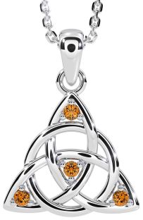 Citrine Silver Celtic Trinity Knot Necklace