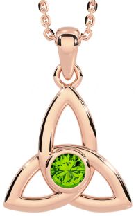 Peridot Rose Gold Silver Celtic Trinity Knot Necklace
