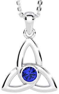 Sapphire White Gold Celtic Trinity Knot Necklace