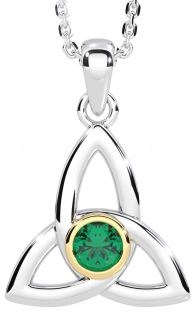 Emerald White Yellow Gold Celtic Trinity Knot Necklace
