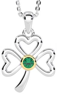 Emerald Gold Silver Shamrock Necklace