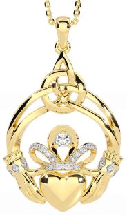 Diamond Gold Silver Celtic Claddagh Necklace