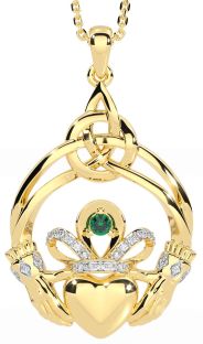 Diamond Emerald Gold Celtic Claddagh Necklace