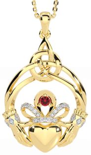 Diamond Ruby Gold Celtic Claddagh Necklace