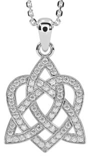 Diamond Silver Celtic Knot Heart Necklace
