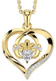 Diamond Gold Silver Claddagh Celtic Heart Necklace