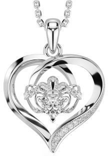 Diamond Silver Claddagh Celtic Heart Necklace