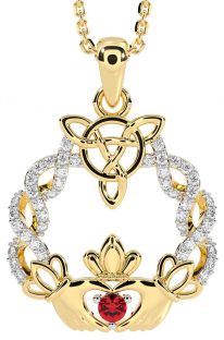 Diamond Ruby Gold Silver Celtic Claddagh Necklace