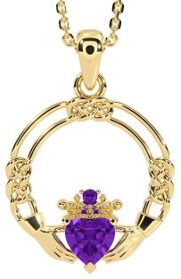 Amethyst Gold Silver Celtic Claddagh Necklace