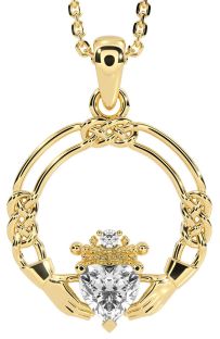 Diamond Gold Silver Celtic Claddagh Necklace