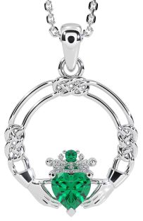Emerald Silver Celtic Claddagh Necklace