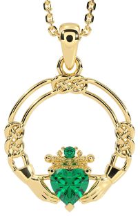 Emerald Gold Celtic Claddagh Necklace