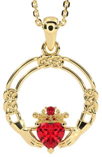 Ruby Gold Celtic Claddagh Necklace