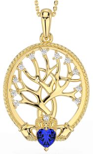 Diamond Sapphire Gold Silver Claddagh Tree of Life Necklace
