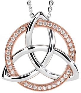 Diamond Rose Gold Silver Celtic Trinity Knot Necklace