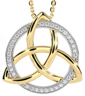 Diamond White Yellow Gold Celtic Trinity Knot Necklace