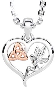 Kids White Rose Gold Celtic Trinity Knot Heart Necklace