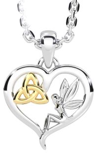 Kids White Yellow Gold Celtic Trinity Knot Heart Necklace